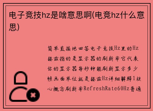 电子竞技hz是啥意思啊(电竞hz什么意思)